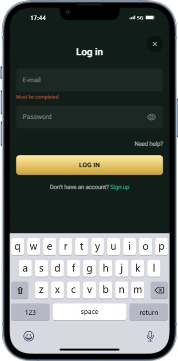 Login via Mobile App at Goldex